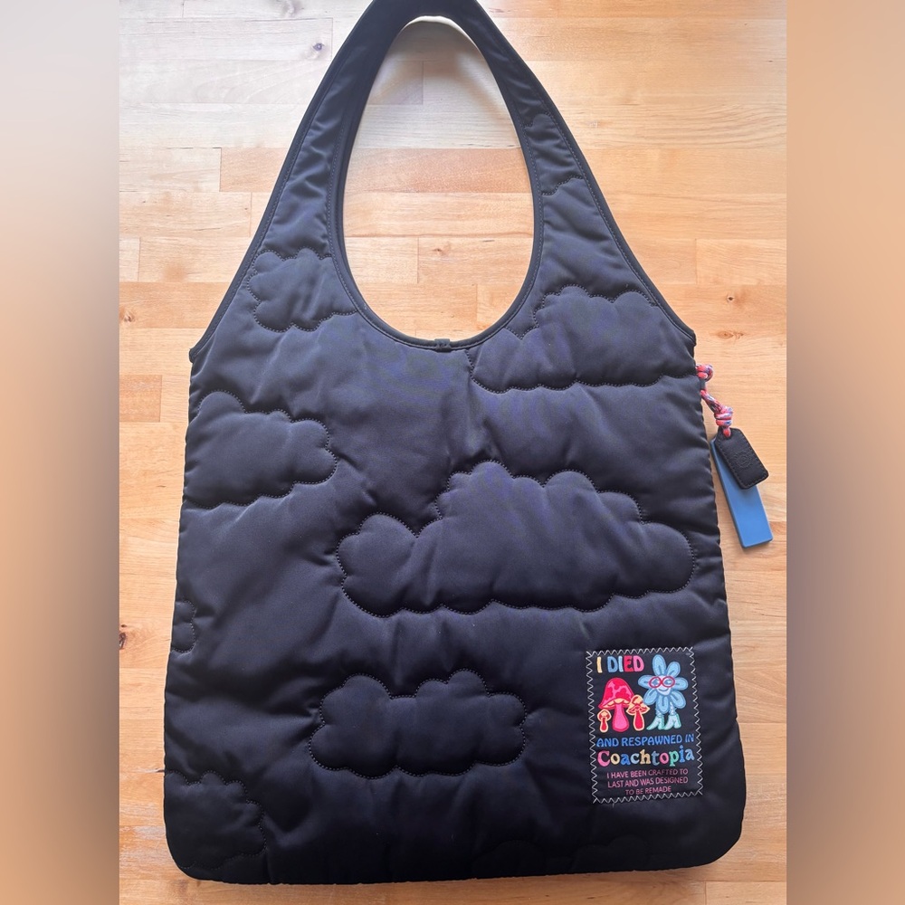 Coachtopia Black Quilted Tote Bag with Cloud Design